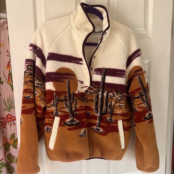 Wrangler retro half snap pullover Sherpa fleece desert western scene - Picture 2 of 8